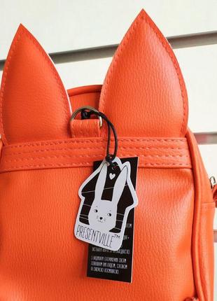 Рюкзак з вушками кота, морквяний3 фото