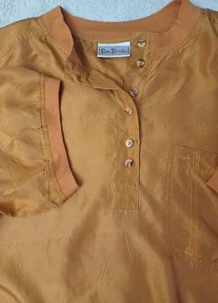 Блуза шелковая, винтаж, терракотовый цвет, манжеты,воротник на резинке трткотажной,бирка с скадом срезана, но шелк 100 процентов3 фото