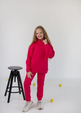Теплый детский спортивный костюм на флисе малиновый для девочки утепленный оверсайз oversize2 фото