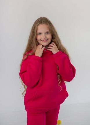 Теплый детский спортивный костюм на флисе малиновый для девочки утепленный оверсайз oversize4 фото