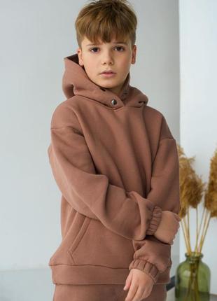 Теплый детский спортивный костюм на флисе коричневый для мальчика девочки унисекс утепленный оверсайз oversize2 фото