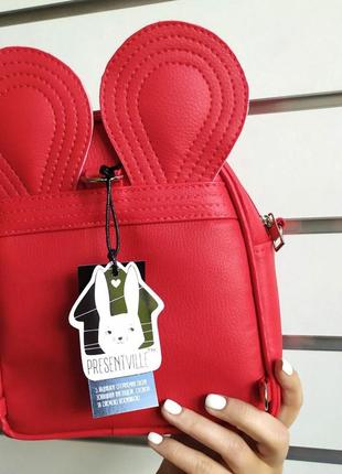 Рюкзак - сумка з вушками мишки, червоний2 фото