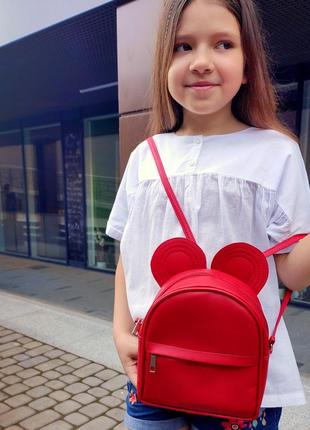 Рюкзак - сумка з вушками мишки, червоний5 фото