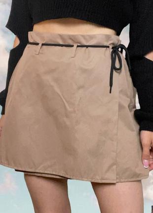 Новая бежевая юбка на запах на шнуровке1 фото