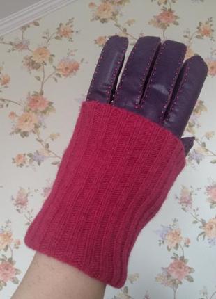 Перчатки кожа шерсть флис 7- 7.5 с-м фиолетово - розовые2 фото