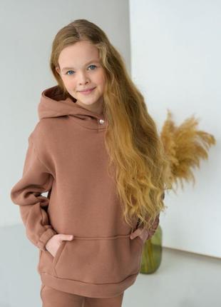 Качественный детский спортивный костюм теплый на флисе коричневый для мальчика девочки унисекс утепленный оверсайз oversize7 фото