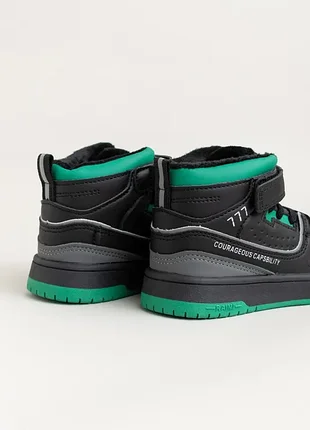 Ботинки для мальчиков bg788-8 черные зеленые деми демисезонные хайтопы утепленные
