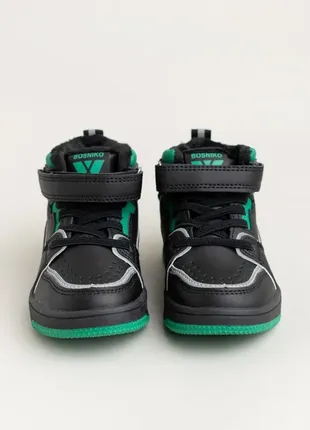Ботинки для мальчиков bg788-8 черные зеленые деми демисезонные хайтопы утепленные
