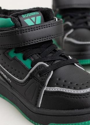 Ботинки для мальчиков bg788-8 черные зеленые деми демисезонные хайтопы утепленные