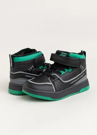 Ботинки для мальчиков bg788-8 черные зеленые деми демисезонные хайтопы утепленные