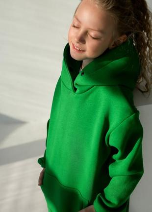 Качественный детский спортивный костюм теплый на флисе зеленый для мальчика девочки унисекс утепленный оверсайз oversize6 фото