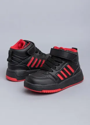 Ботинки для мальчиков f2355-2 черные красные хайтопы9 фото