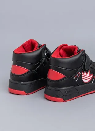 Ботинки для мальчиков f2356-2 черные красные хайтопы10 фото