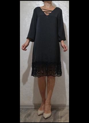 Чорна сукня прямого крою шовк армані з мереживом