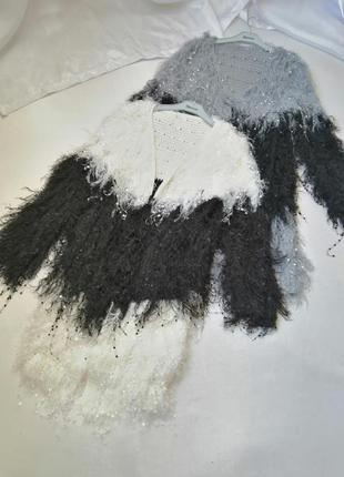 Пушистая кофта кардиган накидка травка эффект перьев пухнаста кофта кардиган накидка...