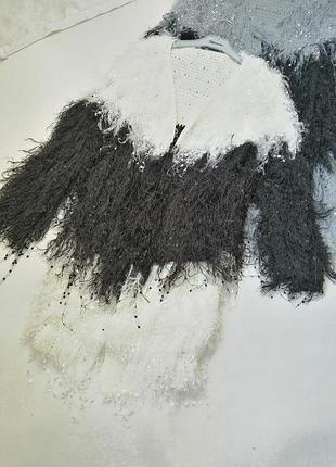 Пушистая кофта кардиган накидка травка эффект перьев пухнаста кофта кардиган накидка...