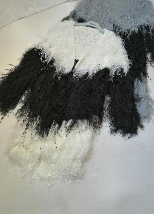 Пушистая кофта кардиган накидка травка эффект перьев пухнаста кофта кардиган накидка...