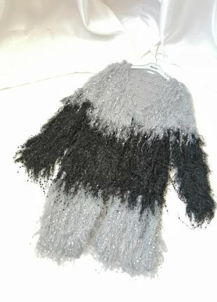 Пушистая кофта кардиган накидка травка эффект перьев пухнаста кофта кардиган накидка...