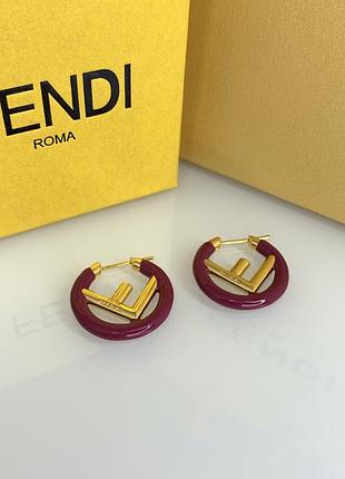 Брендові круглі сережки у стилі фенді, позолота, бордові. люкс якість