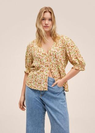 Mango новая блузка в цветочный принт с рукавами-фонарики l5 фото