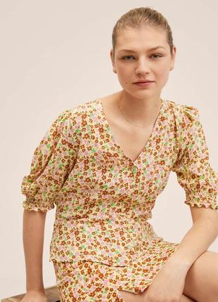 Mango новая блузка в цветочный принт с рукавами-фонарики l3 фото