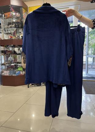 Костюм синий женский велюровый прогулочный с пиджаком2 фото