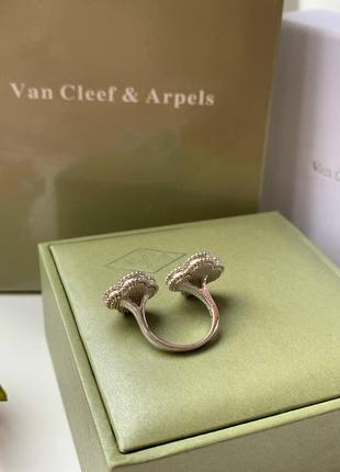 Брендовое двойное кольцо, стиль ван клиф с покрытием белого золота au750, зелёный клевер2 фото
