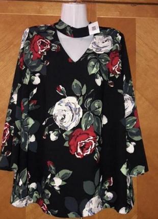 Блуза с чокером, блуза в цветочный принт, блуза в розы1 фото