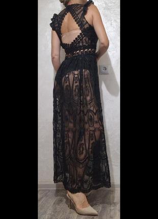 Черное кружевное платье пеньюар с трусиками2 фото