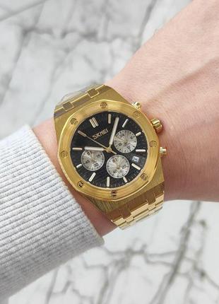 Чоловічий золотий наручний годинник skmei1 фото