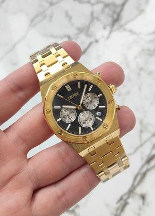Чоловічий золотий наручний годинник skmei2 фото