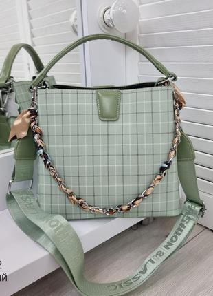 Женская невероятно красивая и качественная сумка из эко кожи на 3 отдела зеленый