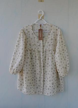Блуза в цветочек marks & spencer, хлопок, большой размер1 фото