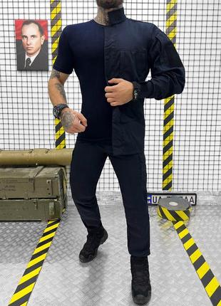 Чоловічий робочий костюм 3в1 кітель + футболка + штани / робоча форма "дснс" ріп-стоп синя розмір m