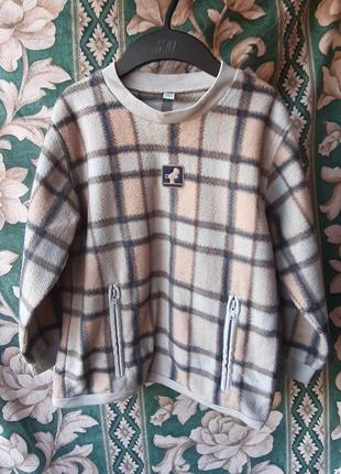 Детская теплая кофта флиска зимняя в клетку лонгслив свитер свитшот