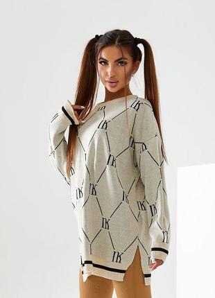 Жіноча подовжена туніка оверсайз, зимовий теплий светр, довга кофта трикотаж, в'язка s, m, l2 фото
