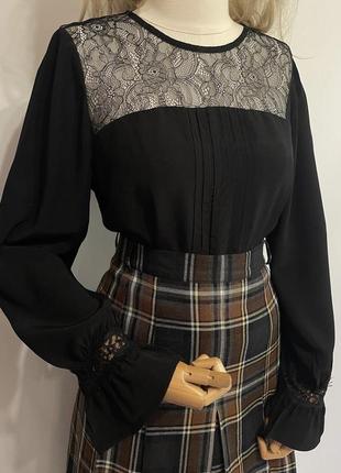Новая с этикеткой красивая черная блузка блуза с кружевом рюшей 100% вискоза готический готический стиль1 фото