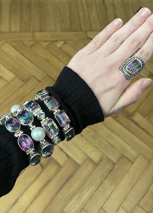 Серебряный браслет топаз мистик натуральный камень