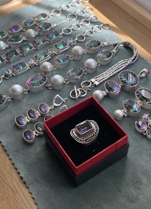 Серебряный браслет топаз мистик натуральный камень