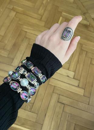 Серебряный браслет топаз мистик натуральный камень