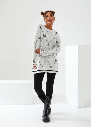 Жіночий подовжений светрик-туніка оверсайз, зимовий теплий светр, довга кофта трикотаж, в'язка m, l3 фото