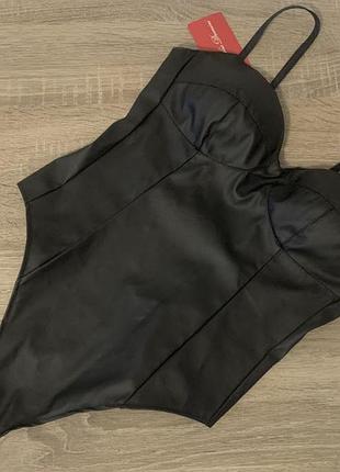 Кожаный боди с чашкой, женский боди