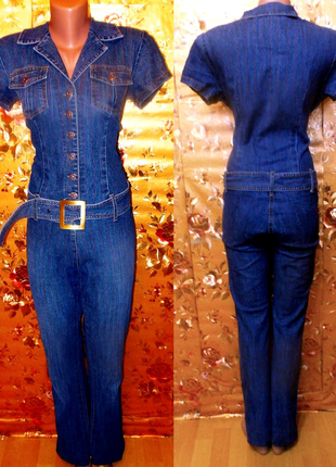Тренд сезона джинсовый брючный комбинезон с поясом в стиле ретро2 фото