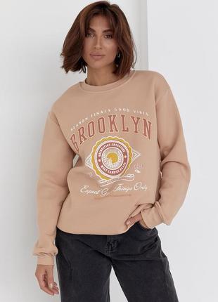 Трикотажный свитшот на флисе с надписью brooklyn1 фото