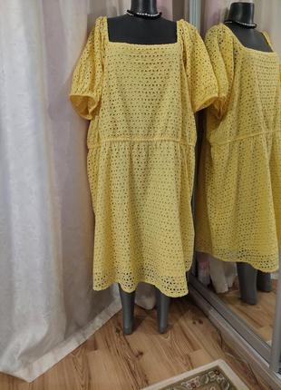 Котоновое с объемными рукавами платье 👗 большого размера
