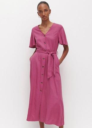 Льняное платье миди розового цвета reserved