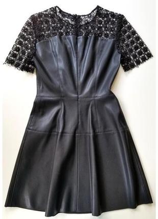 Кожаное черное платье zara s вставки сетка