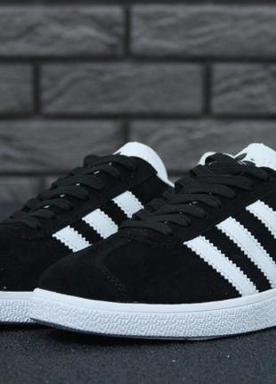 Женские кроссовки adidas gazelle white black замшевые адидас газели кеды2 фото