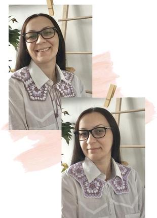 Воротник женский взрослый, мотив бабушкин квадрат, ручная работа крючком, к платью, рубашке