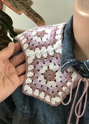 Воротник женский взрослый, мотив бабушкин квадрат, ручная работа крючком, к платью, рубашке